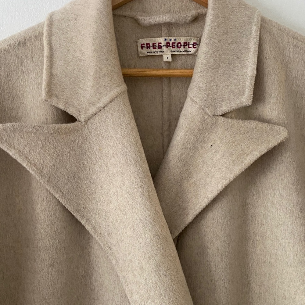 Free People Adore You Oversize Wool Sand Long Coat Sz S NWT - Picture 14 of 16
